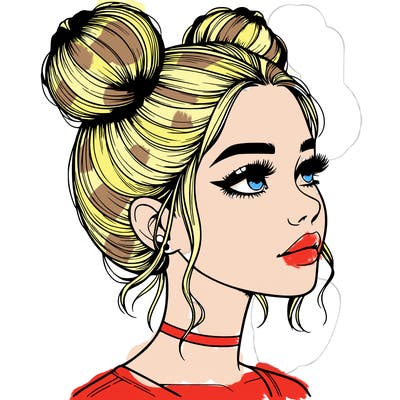 realistic girl with buns on the top of her head