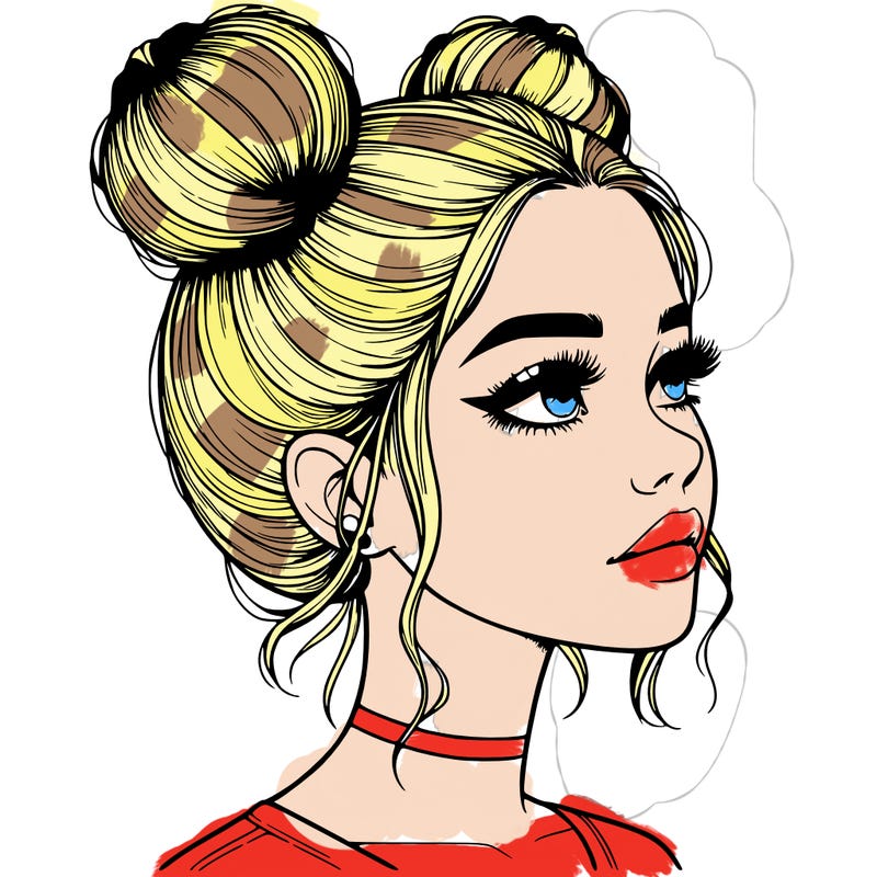 realistic girl with buns on the top of her head