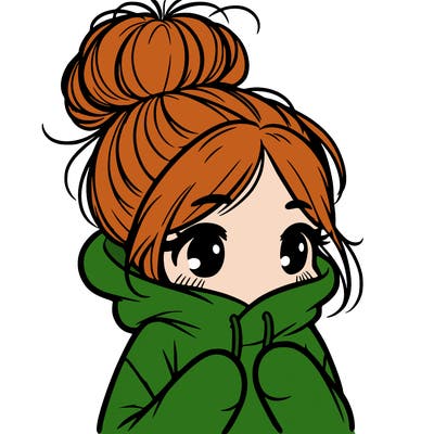 shy girl in big hoodie with messy bun