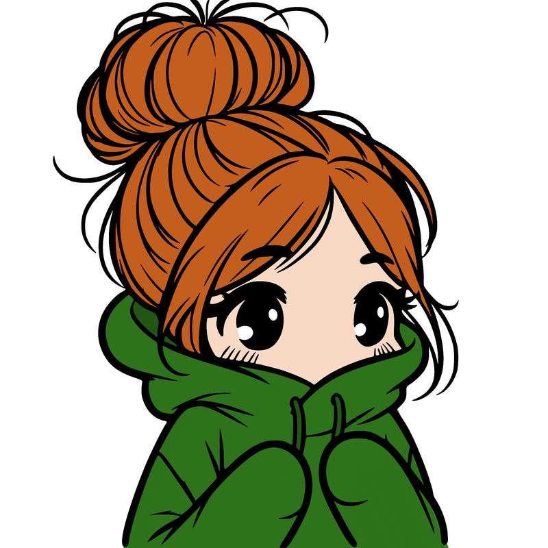 shy girl in big hoodie with messy bun