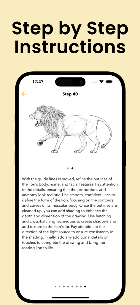 Learn Drawing Offline: Artify - Istruzioni passo dopo passo per disegnare un leone ruggente nell'app Artify