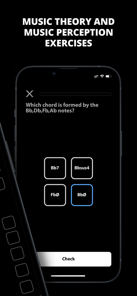 Musical Chord - Music theory and perception exercise screen in the Musical Chord app showing a chord identification quiz