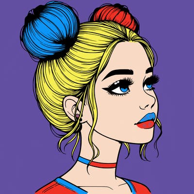 realistic girl with buns on the top of her head