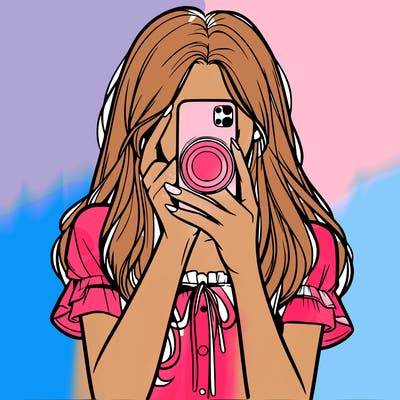 a realistic girl holding her phone taking pictures