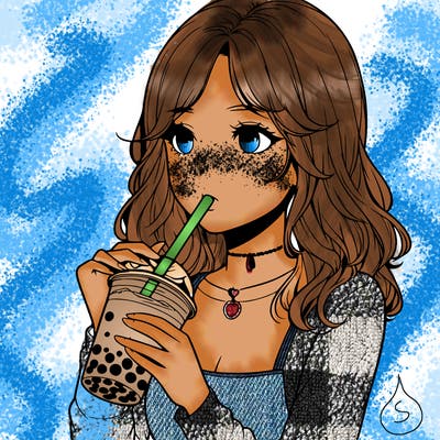 realistic girl drinking boba tea