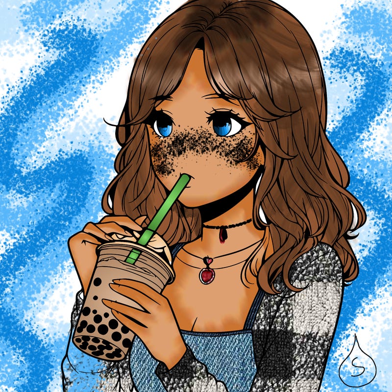 realistic girl drinking boba tea