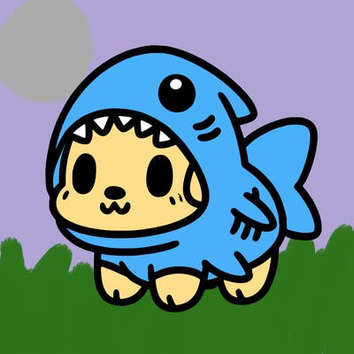 cute dog wearing a shark costume