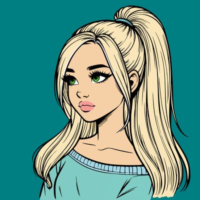 realistic girl with a high ponytail