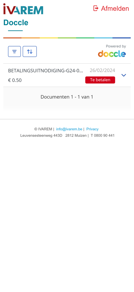 Schnittstelle der IVAREM Mobile-App mit einer ausstehenden Zahlungsaufforderung für Abfallentsorgungsdienste