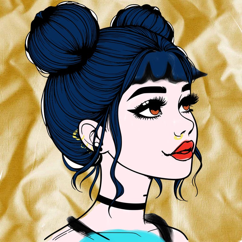 realistic girl with buns on the top of her head