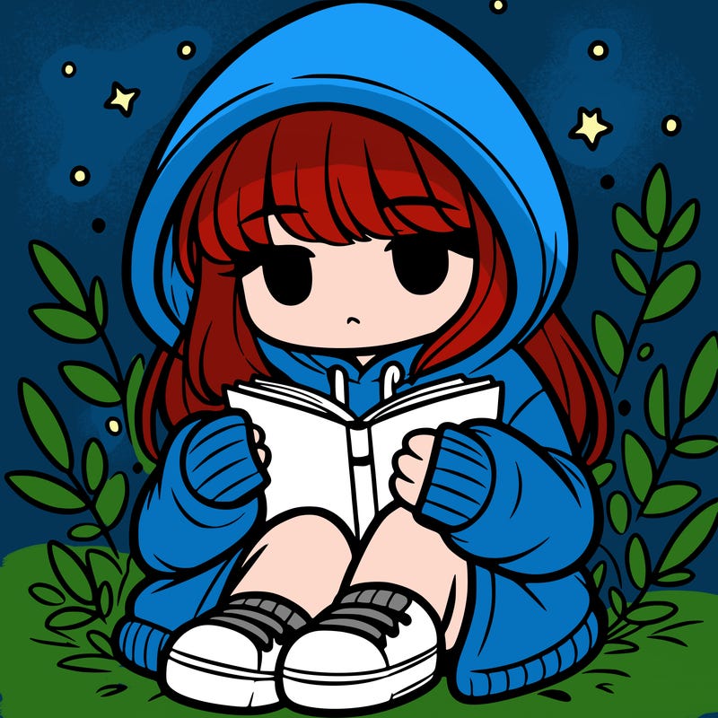 girl in oversized hoodie reading a book