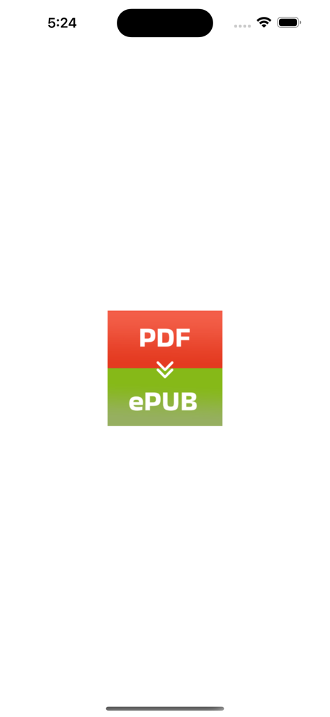 PDF To EPUB App - Splash screen of the PDF to EPUB converter app featuring its logo with a red PDF and green EPUB icon