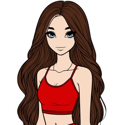 realistic girl with long hair with a crop top