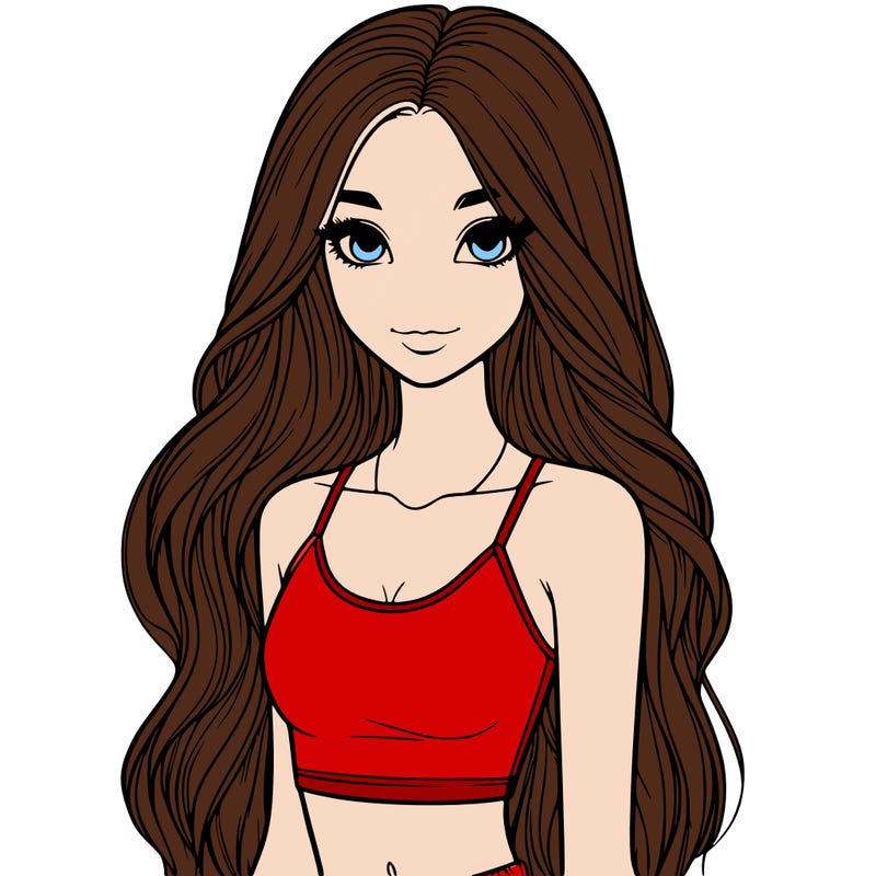 realistic girl with long hair with a crop top