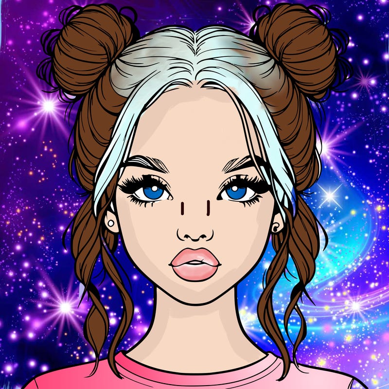 realistic girl with two buns in hair and lips