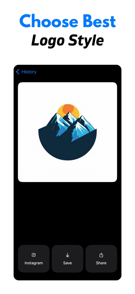 AI Logo Generator+ - Preview of a mountain logo design created with AI Logo Generator app