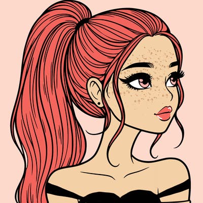 a beautiful and realistic girl with a high pony tail