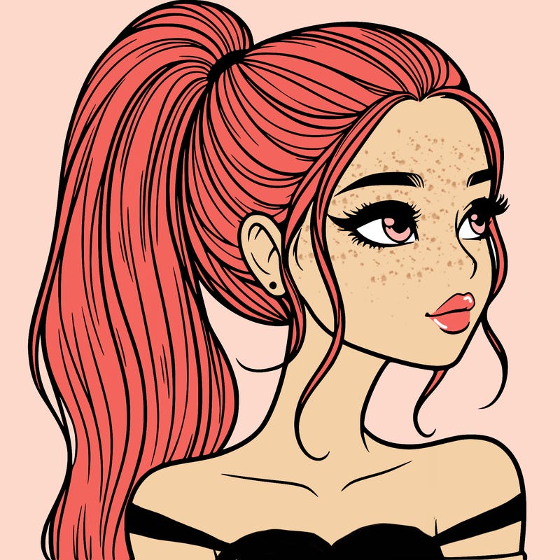 a beautiful and realistic girl with a high pony tail