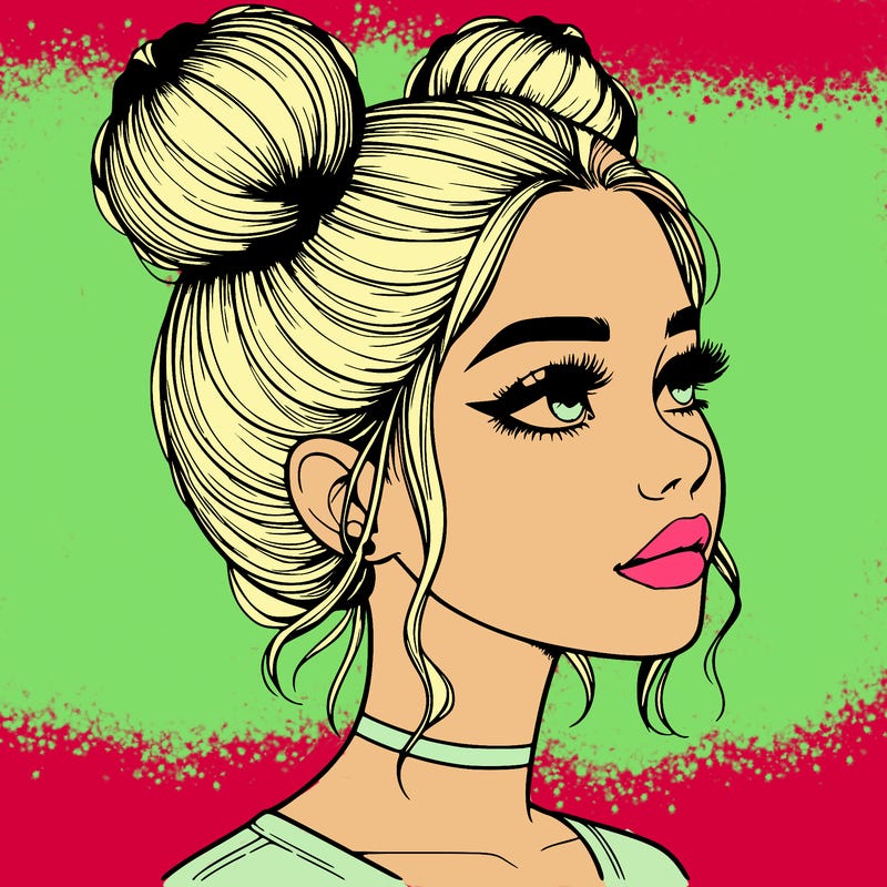 realistic girl with buns on the top of her head