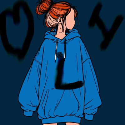 realistic girl with a oversized sweatshirt on and a bun