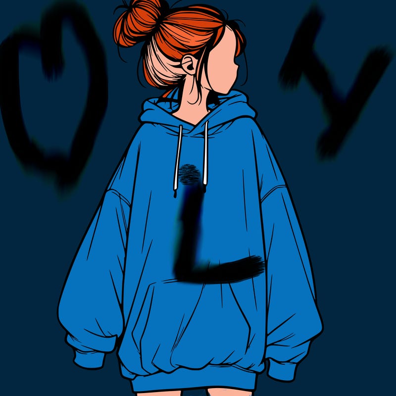 realistic girl with a oversized sweatshirt on and a bun