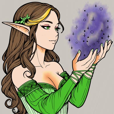 realistic elf girl doing magic