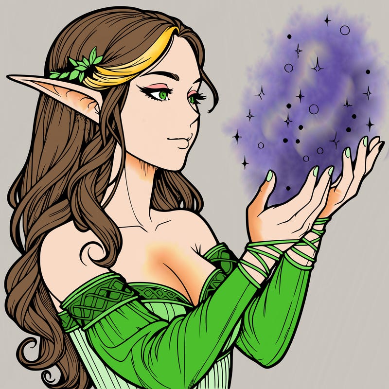 realistic elf girl doing magic