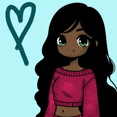 girl with long hair and a crop top with a sweater