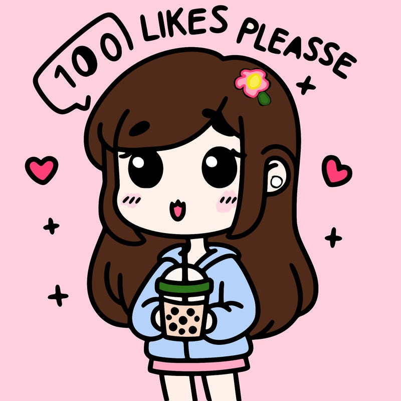 girl holding boba while saying 100 likes please