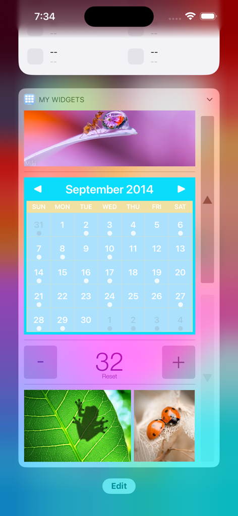 My Widgets - Una muestra de widgets personalizados de iOS con un calendario, fotos de naturaleza y un contador numérico