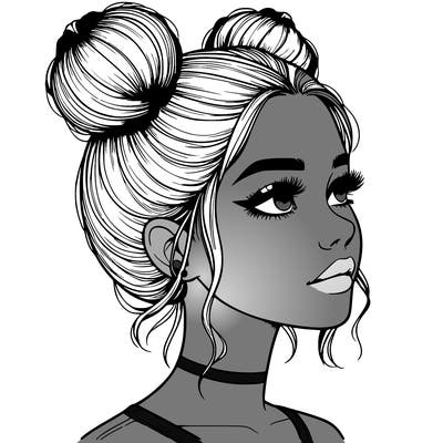 realistic girl with buns on the top of her head