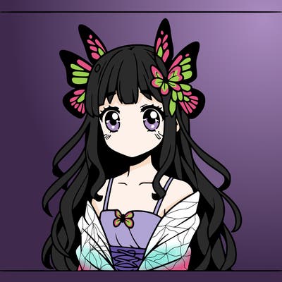 a butterfly girl that is in a anime with a butterfly hairclip