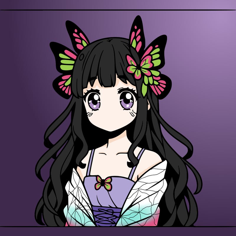 a butterfly girl that is in a anime with a butterfly hairclip