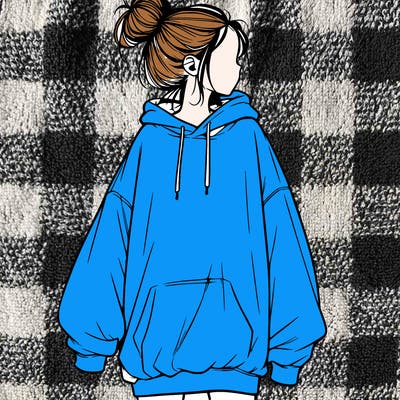 realistic girl with a oversized sweatshirt on and a bun