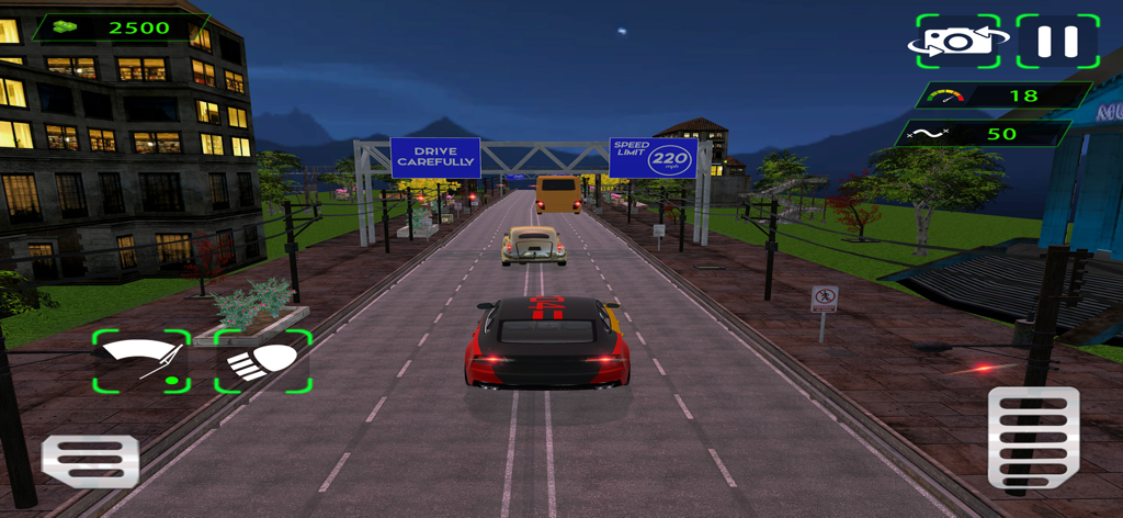A sports car racing on a highway at night in Racing Academy Legends 2025