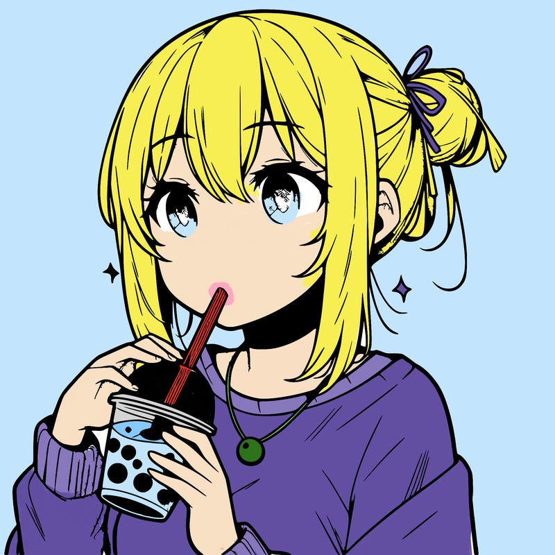 manga character drinking boba