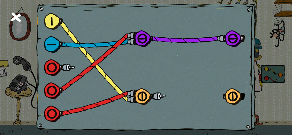 The JerryMaya Detective Agency - A detective game screen showing a puzzle where players must connect colored wires on a grey panel.