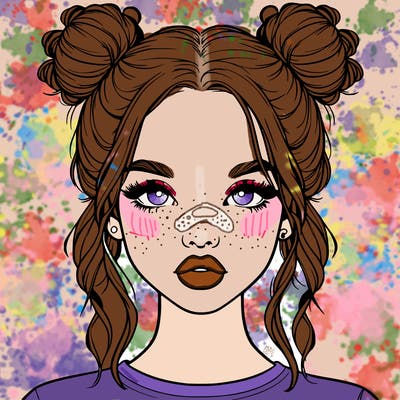 realistic girl with two buns in hair and lips