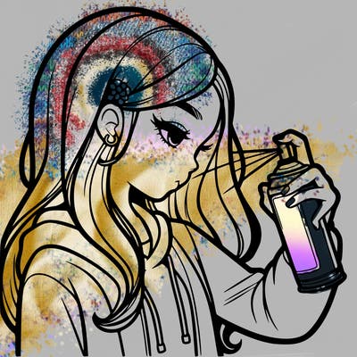 a realistic girl spray painting
