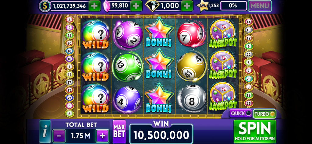 Slot Bonanza- 777 Vegas casino - Gameplay of Slot Bonanza casino app featuring a bingo themed slot machine with bonus symbols and a big win
