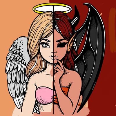 realistic angel half demon