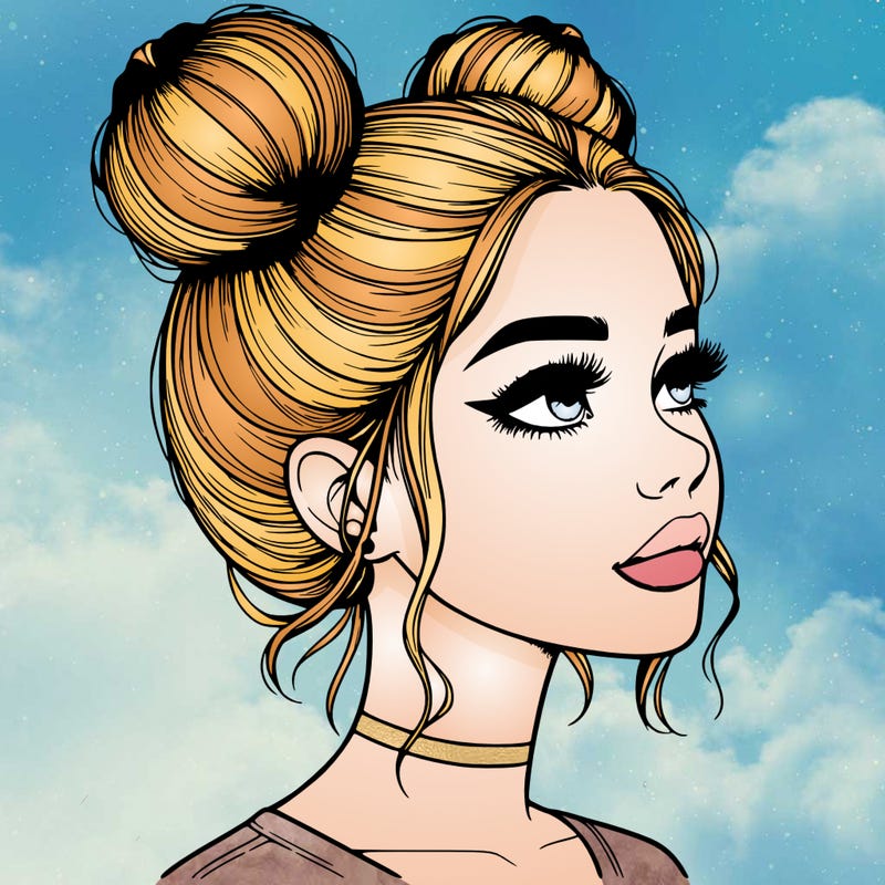 realistic girl with buns on the top of her head