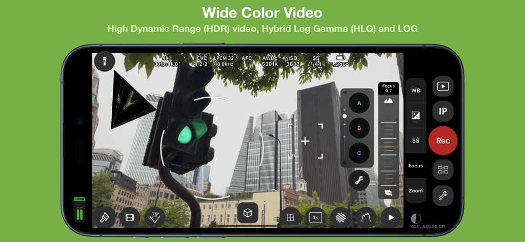 Cinema P3 Pro Camera - Cinema P3 Pro Camera professional video recording interface with HDR and LOG settings