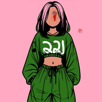 realistic girl faceless with baggy pants and a crop top