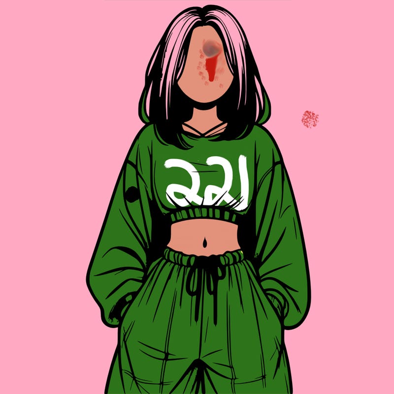 realistic girl faceless with baggy pants and a crop top