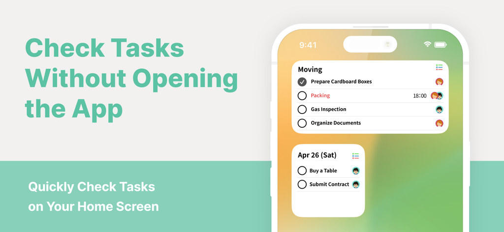 WeDo: Shared To-Do & Planner - WeDoプランナーアプリの共有タスクウィジェットが表示されたiPhoneホーム画面