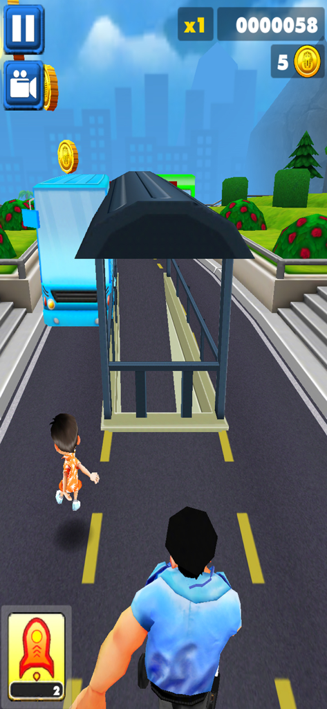 Street Runner – Endless Runner - Gameplay of Street Runner featuring a character escaping a policeman on a city street with urban obstacles.