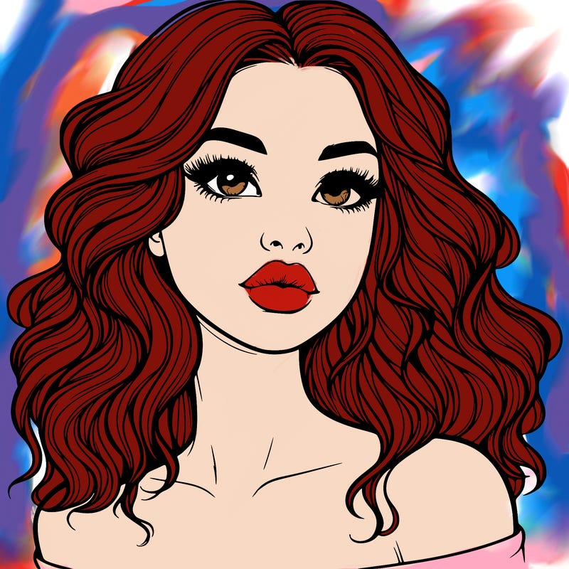 realistic girl with wavy hair and lips