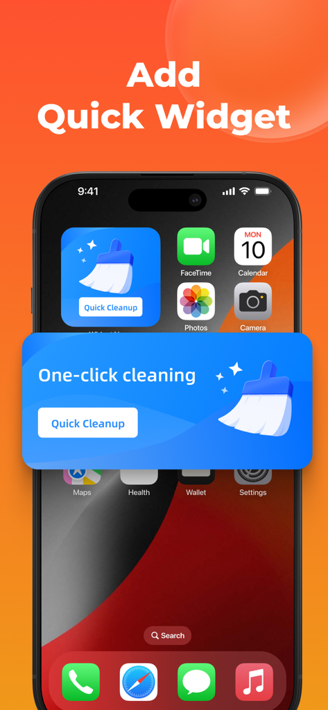 Speed Cleaner: AI Phone Clean - Speed Cleaner AI Phone Clean app widget on an iPhone home screen for one click cleaning