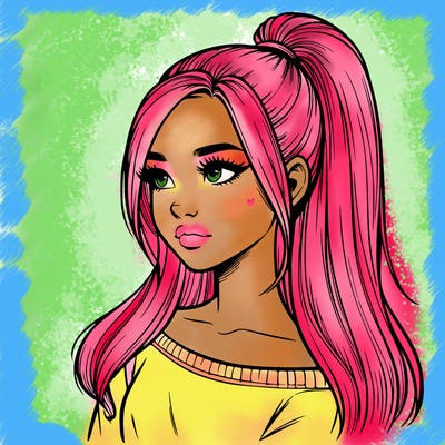 realistic girl with a high ponytail